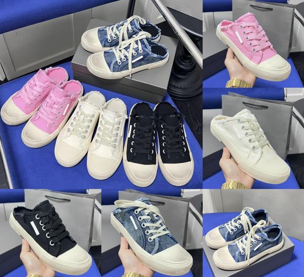 

designer paris canvas shoes men women paris blue destruct denim rubber mules fashion wear vintage shoes size35-44, Black