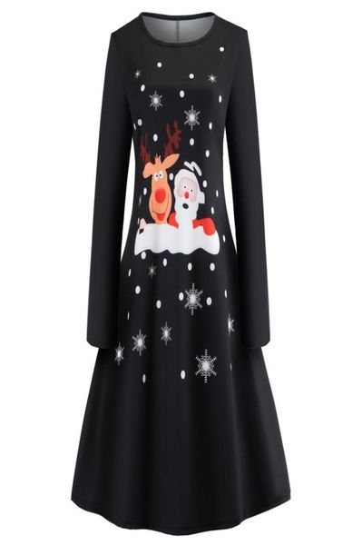 

women christmas dress ladies causal printed long sleeve bodycon evening prom costume swing dress6050892, White;black