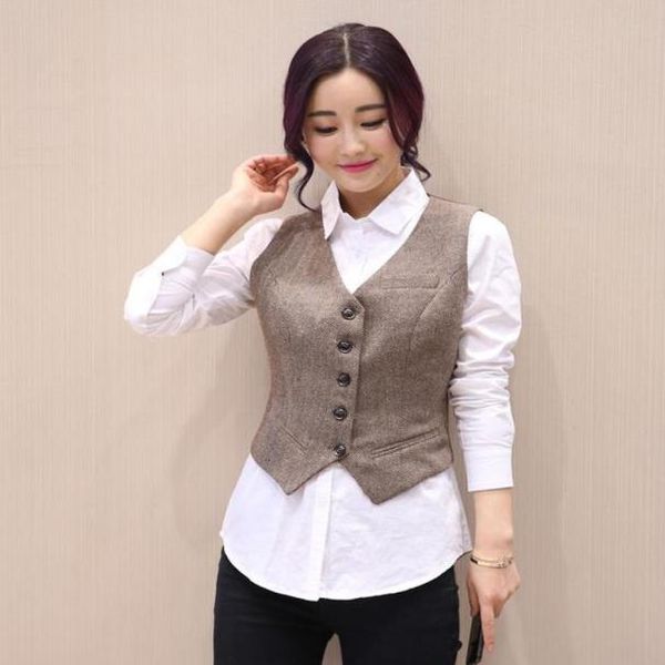 

2022 spring new retro suit vest ladies waistcoat short jacket casual coat women8900684, Black;white