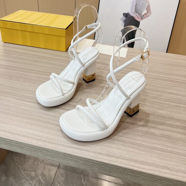 

summer 2023 brand f-baguette sandals shoes women cross-band nappa leather slides sculptural high heel 9cm hollow metal f sandali slip on mul, Black
