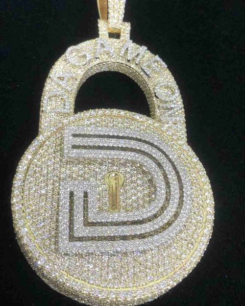 

custom 925 sterling silver lock shape iced out hip hop pendant vvs moissanite pendant