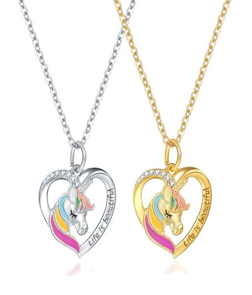 

fashion cute lucky love heart unicorn pendant color pony necklace 925 silver unicorn jewelry children gift2832708