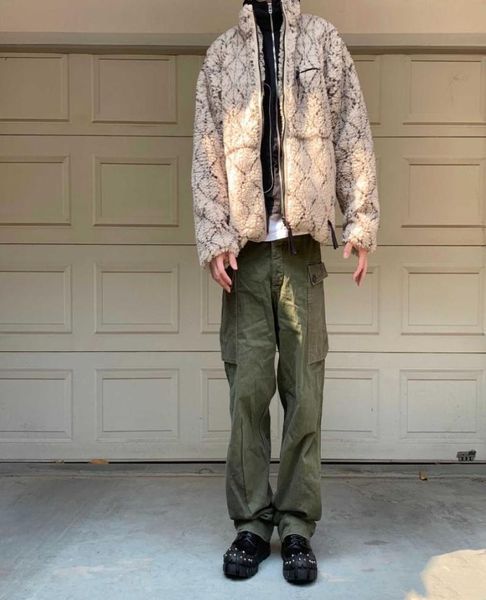 

kapital khaki fleece double side jacket lamb print warm0124705042, Black