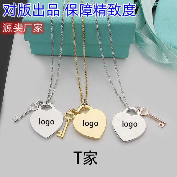 

high version love key necklace female tiffay heart english hangtag keybone, Silver