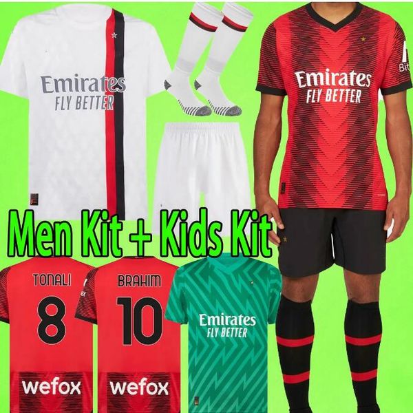 

23/24 ac milans ibrahimovic giroud soccer jerseys men set kids kit 2023 pulisic theo tonali romagnoli rafa leao s.castillejo tomori football, Black;yellow