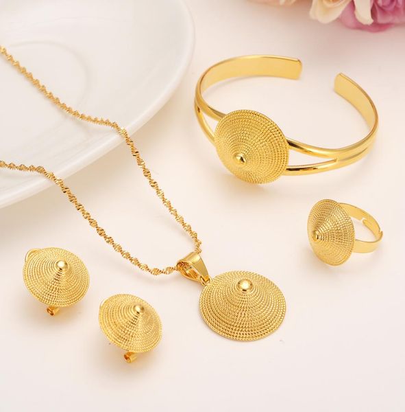 

14k solid fine gold filled necklace hat pendants earrings ring bangle set eretrian african abyssinia ancient jewelry set5666299, Black