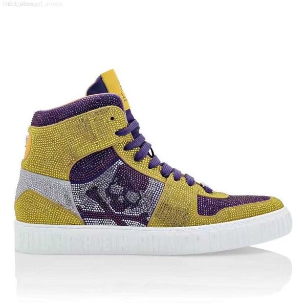 

designer luxury phillip plain classic sneaker pp skull printed casual high platform shoes mens outdoor run zapatos baskeball shoe yellow, Black