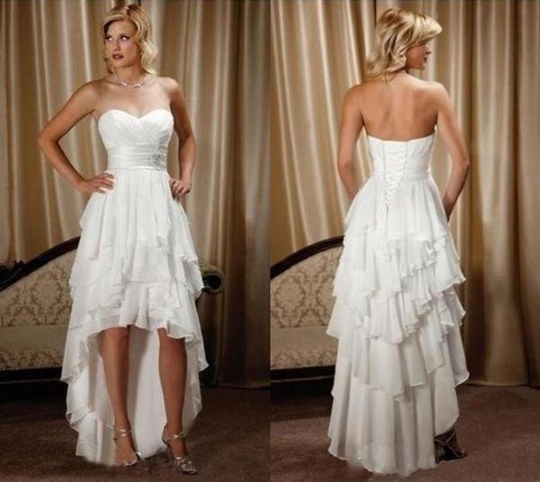 

short front long back country western wedding dresses sweetheart chiffon high low bridal gowns beach wedding reception dress4314484, White