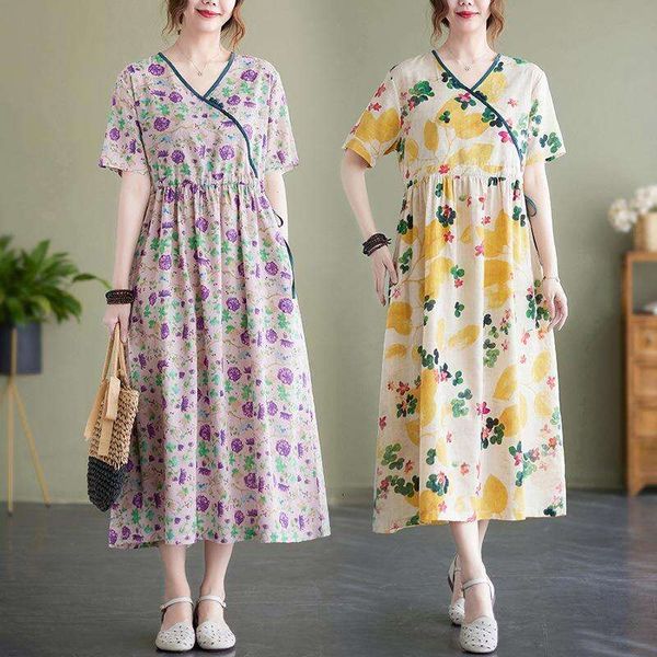 

summer style short sleeves v neck art print drawstring skinny medium and long dress a women, Black;gray