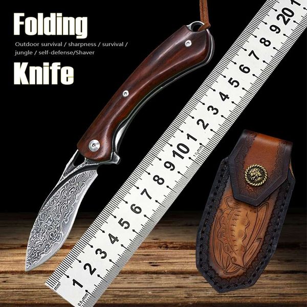 

new tacticalvg10 steel damascus blade wilderness survival high hardness edc tool outdoor climbing hunting portable folding knife sharp