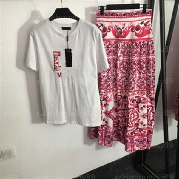 

t-shirt dresses two-piece suit designer womens clothing simplicity letter embroidered tshirt stylish vintage printed high waist skirt casual, White