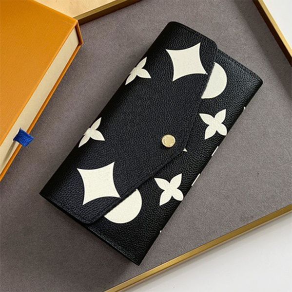 

card holder leather sarah wallet female designer long purse clutch bag purse with box, Red;black