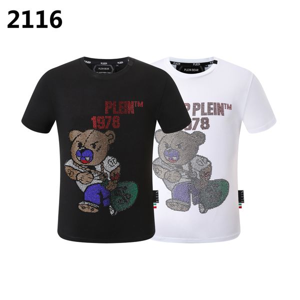

plein bear t shirt mens designer tshirts brand clothing rhinestone pp skulls men t-shirt round neck ss skull hip hop tshirt tees 16539, White;black