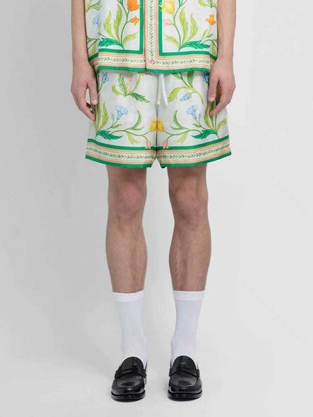 

casablanca 23ss summer fashion flower illustrated crack print casual beachwear loose shorts for men and women, White;black
