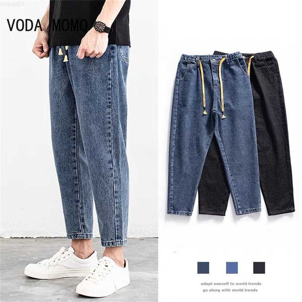 

spring summer men's jeans cotton denim hip hop slack bottom joggers streetwear skinny blue pants hombre harem trousers men s-3xl 230221