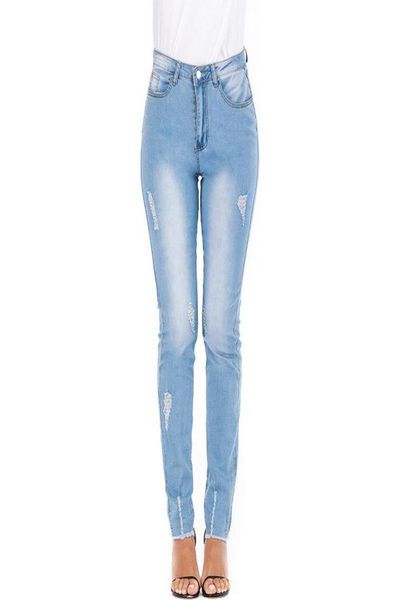 

fashion designer womens stretch ripped skinny jeans high waisted slim fit denim pants biker pencil trousers for ladies 7337300361, Blue