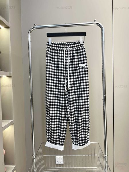 

designer clothes women fashion lace up waist casual pants size s-l tri color plaid design trousers july20, Black;white