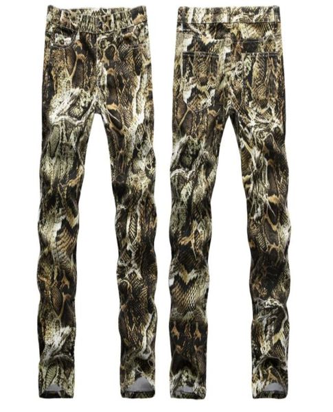

mens snake skin print camoflague original slim hip hop rock jeans pants men skinny jeans streetwear 29389932719, Blue