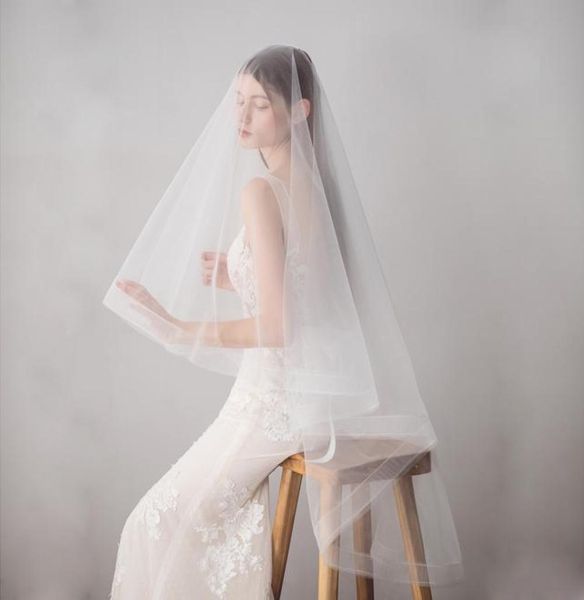 

bridal veils with ribbon edge two layers tulle elegant selling wedding veil fingertip length ivory bwv6092797596, Black