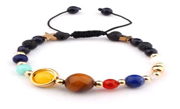 

new fashion solar system universe galaxy eight planets bracelet star lava reiki natural stone beads energy adjustable bracelet7312491, Black