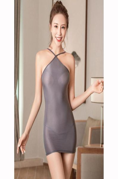 

oil glossy spaghetti strap backless transparent dress minifalda erotic clubwear bodycon sheer drs vestido sundress8515108, Black;gray