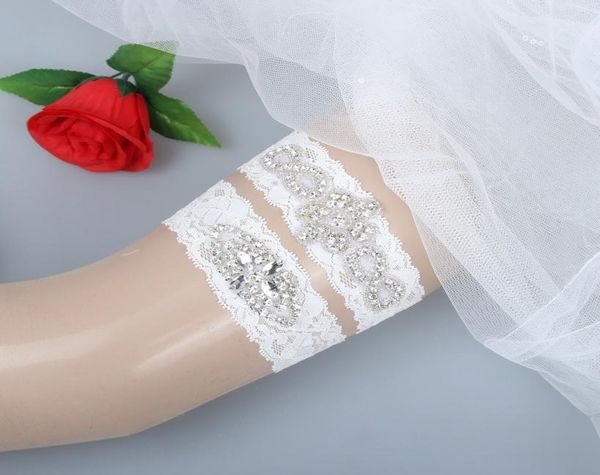 

in stock 2 pieces set lace crystals bridal garters wedding belt set handmade rhinestones plus size bridal garters vintage prom gif7579057, White