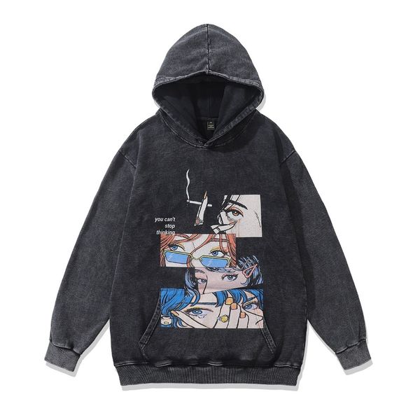 

men's hoodies & sweatshirts american vintage wash fashionable couples hoodie street rhude hoodie oversize drop shoulder, Black