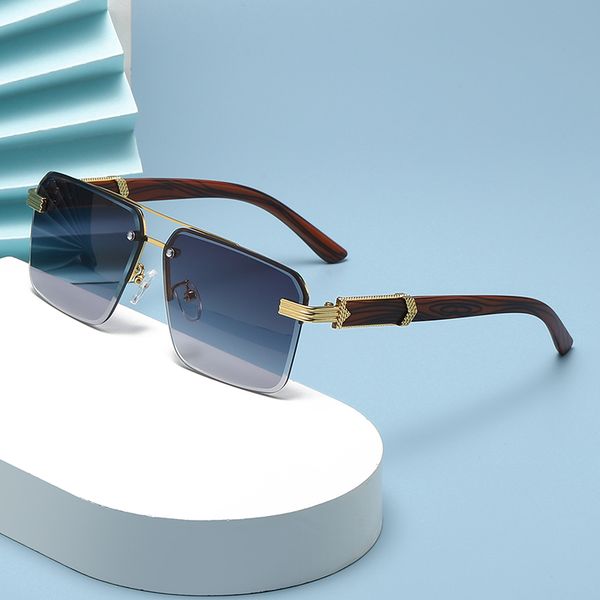 

rimless sliced sunglasses for men imitation wood grain mirror legs large square frame trend shades, White;black