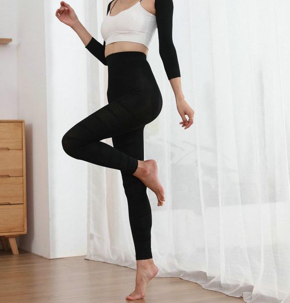 

dresses 3xl large size high waist slimming leggings women seamless pressure pants cropped elastic thin leg tight abdominal compression, Black;gray