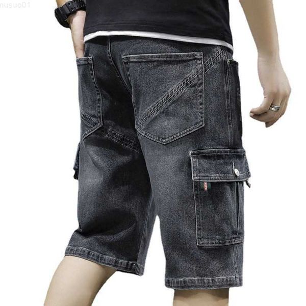 

men's fashion baggy cargo jean mens mult pockets boardshorts denim overall breeches loose shorts jeans for men 230316 l230726, Blue