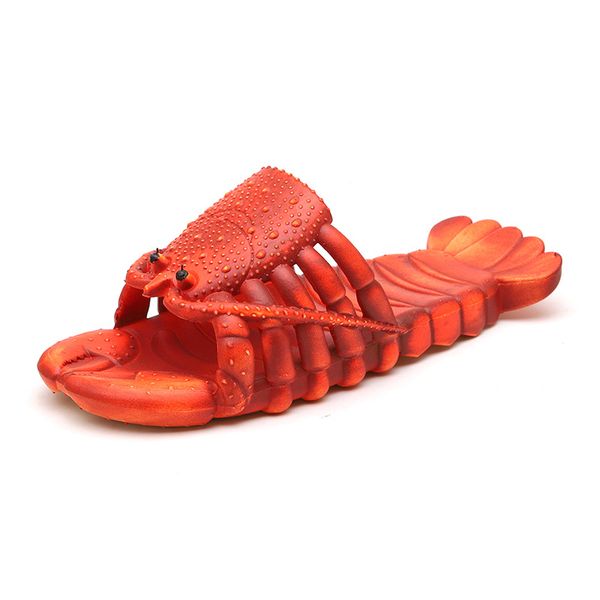 

summer couple sandals parent-child cartoon lobster slippers funny crayfish beach shoes for men women slides, Black