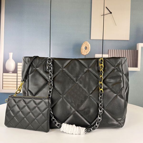 

tote shopping bag women handbags purse chain quilting shoulder bags fashion letters zipper pocket magnetic button genuine leather black hand