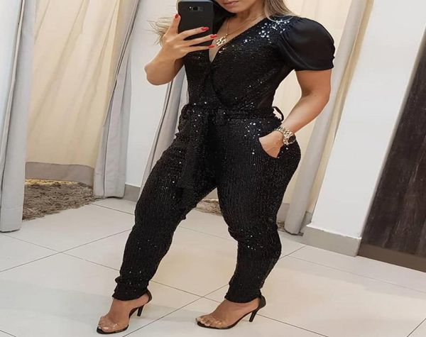 

women039s jumpsuits rompers 2021 women stylish romper female club deep v neck party sequins patchwork mesh jumpsuit7307678, Black;white