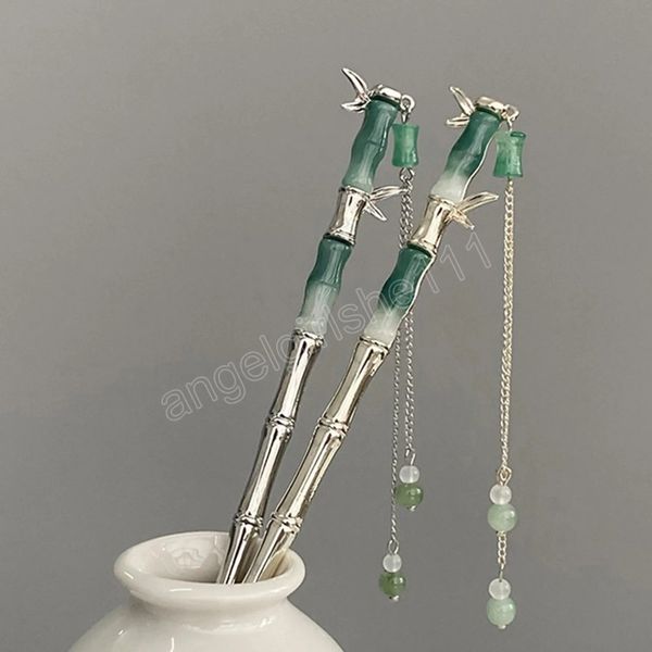 

elegant bamboo hair stick ancient style tassel step shaking chopstick hairpin hair ornament pan hair headdress hair accessories, Slivery;white