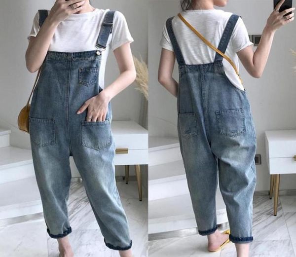 

fashion casual women pockets loose suspender denim overall dungarees ninth trousers overalls shoulder strap jumpsuit women039s 7305310, Blue