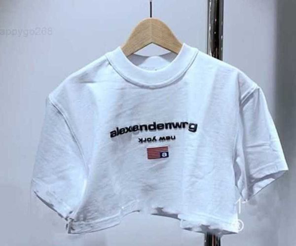 

aw dawang's 2023 spring summer new letter printing open umbilical short sleeve slim women t-shirt8898, White