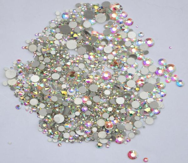 

super glitter ss3ss50 nail decoration 3d glass nail art rhinestones crystal ab flat back non fix rhinestone mix sizes deco2628373, Silver;gold