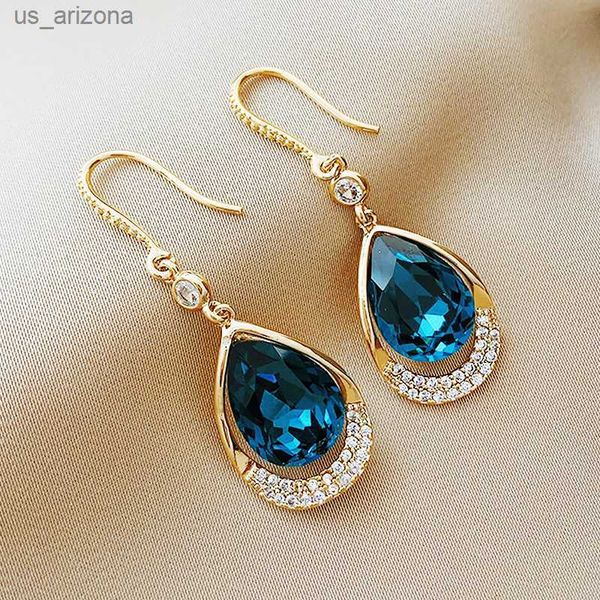 

new fashion blue water drop long hanging earrings for women elegant girl tassel earring stylish jewelry personality gift l230620, Golden;silver
