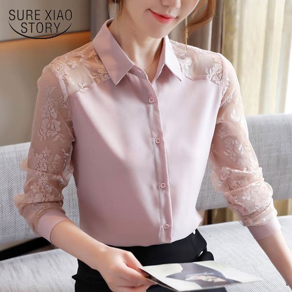 

womens blouses shirts fashion lace elegant chiffon blouse women korean cardigan office casual long sleeve shirt blusas 11491 230726, White