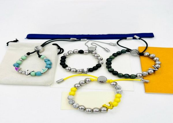 

europe america fashion style men women lady pulltype colored steel ball engraved v letter flower round beads chain bracelet m00518459807, Golden;silver