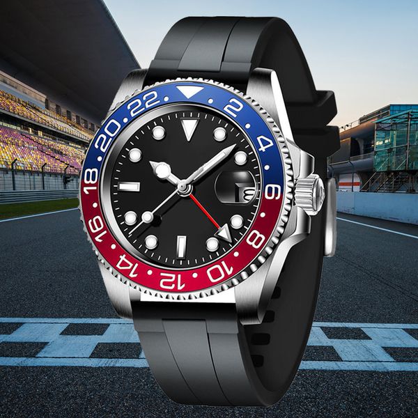 

automatic luxury watch designer pepsi gmt watches men montre 40mm black dial rubber band mechanical 904l stainless steel waterproof sapphire, Slivery;brown