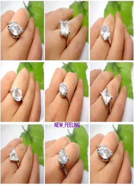 

whole 20pcslot mixed fashion clear faceted zircon stone rings mix size for woman jewelry rings low 3231530, Golden;silver