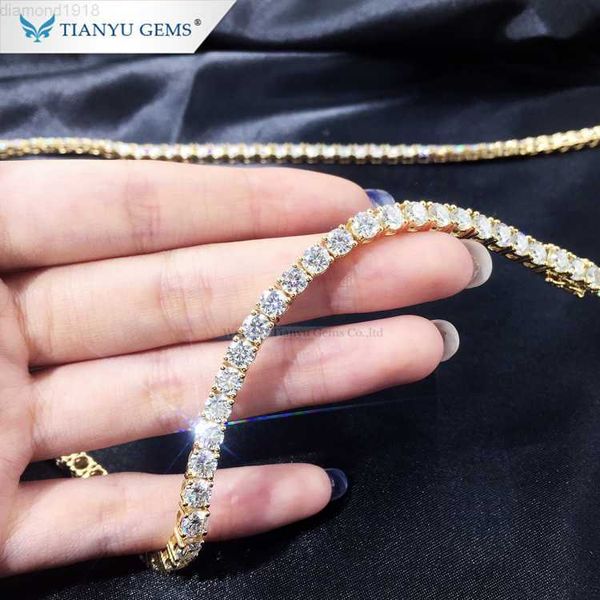 

tianyu gem luxury man's solid gold hiphop jewelry 4.5mm round cut moissanite diamond chain tennis necklace, Golden