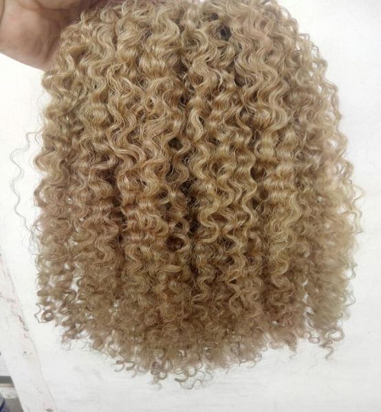 

brazilian human virgin remy clip ins hair extensions kinky curls hair weft medum brown dark blonde color5123898, Black;brown