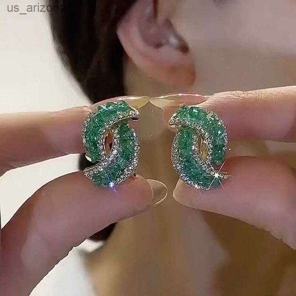 

2023 new sparkling green crystal zirconia earrings for women statement stylish accessory party jewelry birthday anniversary gift l230620, Golden;silver