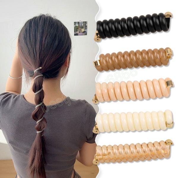 

telephone line spiral hair bands women fashion elastic rubber band long ponytail holders hair accessories ornaments ring, Golden;silver