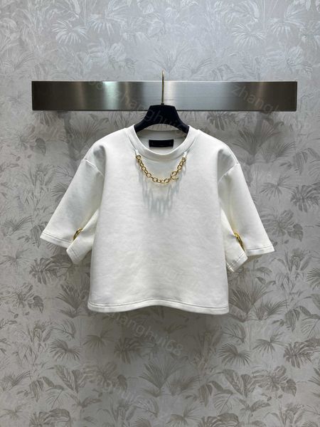 

23ss womens t-shirt womens designer clothing tee round neck pure cotton logo chain button short style short sleeve t-shirt womens clothes, White