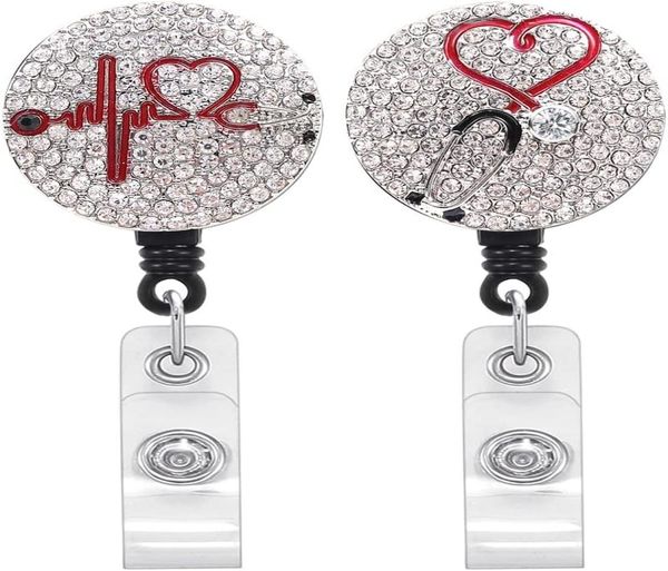 

key rings crystal diamond shining stone nurse badge reels heavy duty retractable aligator clip id holder for student doctor drop d5574072, Slivery;golden
