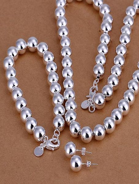 

whole lowest christmas gift 925 sterling silver fashion 10mm solid necklaceearrings set qs0503293552