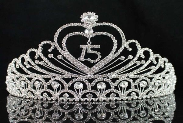 

janefashions quinceanera sweet 15 fifteen 15th birthday party coronas de clear white austrian rhinestone tiara crown y2008072894930, White;golden